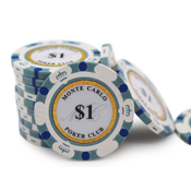 Monte Carlo 14 Gram Poker Chips - $1 Sold by the Roll 25 pcs per Roll, montecarlo1